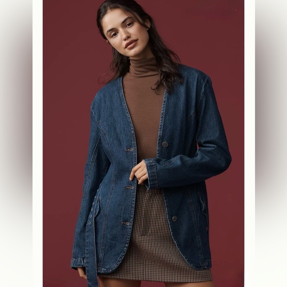 Anthropologie Jackets & Blazers - Anthropologie Blue Belted Denim Blazer Jacket